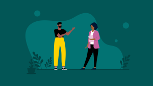 Illustration von zwei miteinander sprechenden farbigen Personen